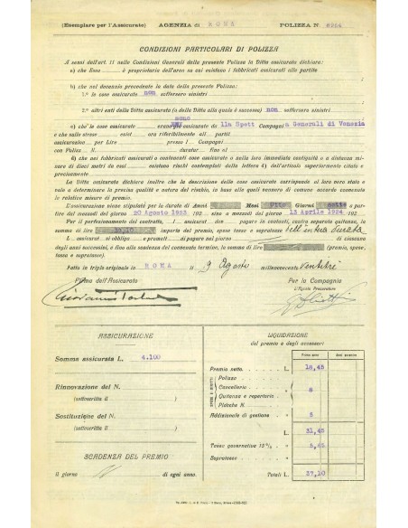 1923 - COMPAGNIA DI ASSICURAZIONE DI MILANO - INCENDIO - ROMA