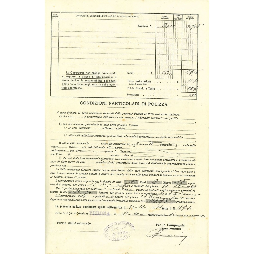 1919 - COMPAGNIA DI ASSICURAZIONE DI MILANO -...