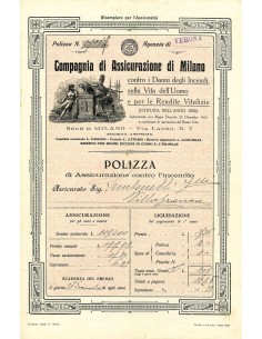 1919 - COMPAGNIA DI ASSICURAZIONE DI MILANO - INCENDIO -...