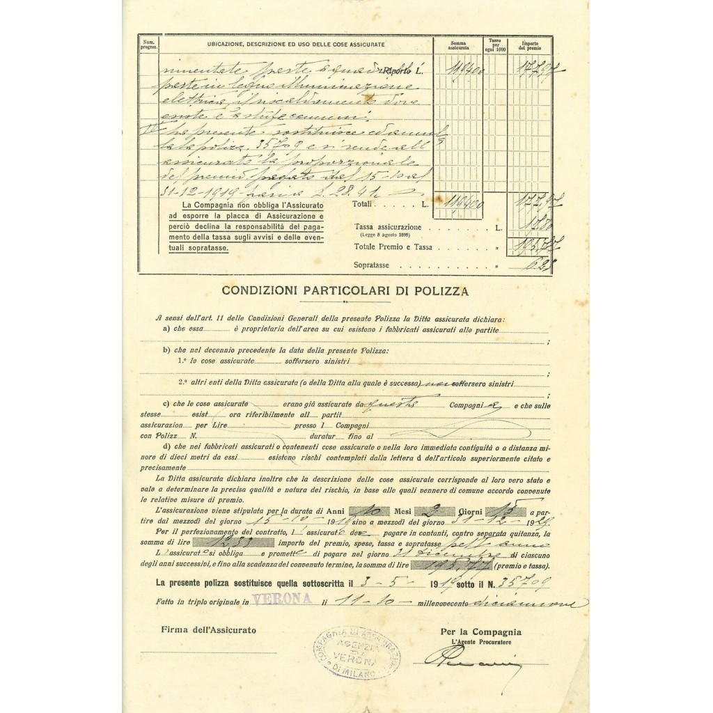 1919 - COMPAGNIA DI ASSICURAZIONE DI MILANO -...