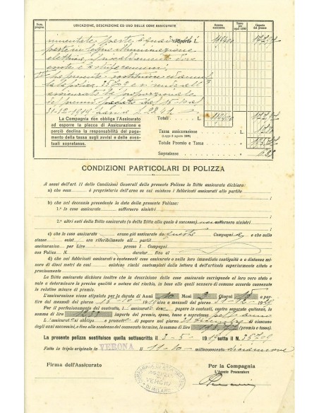 1919 - COMPAGNIA DI ASSICURAZIONE DI MILANO - INCENDIO - VERONA
