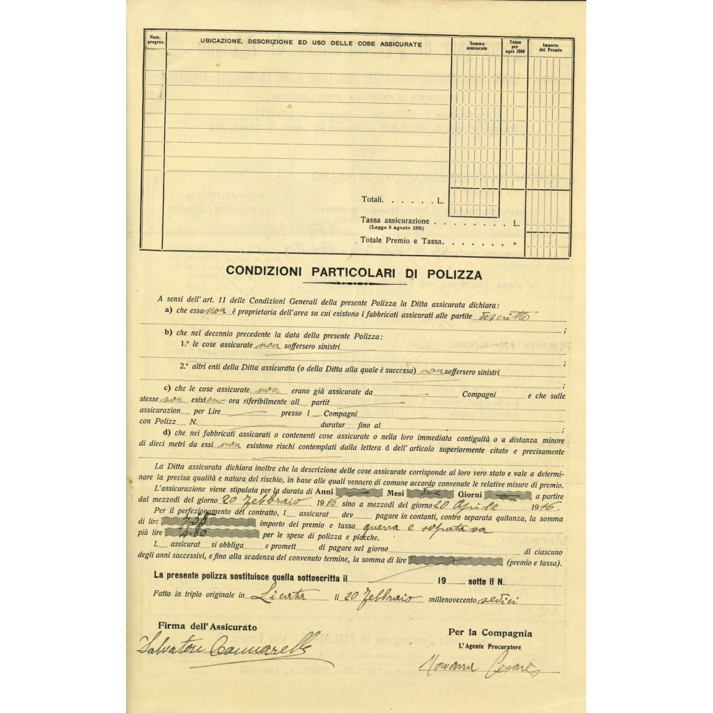 1916 - COMPAGNIA DI ASSICURAZIONE DI MILANO -...