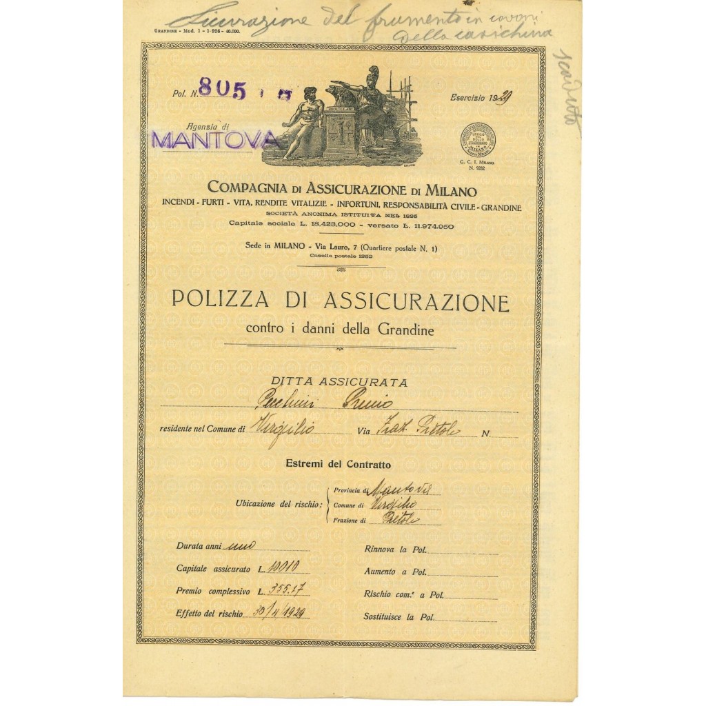1929 - COMPAGNIA DI ASSICURAZIONE DI MILANO -...