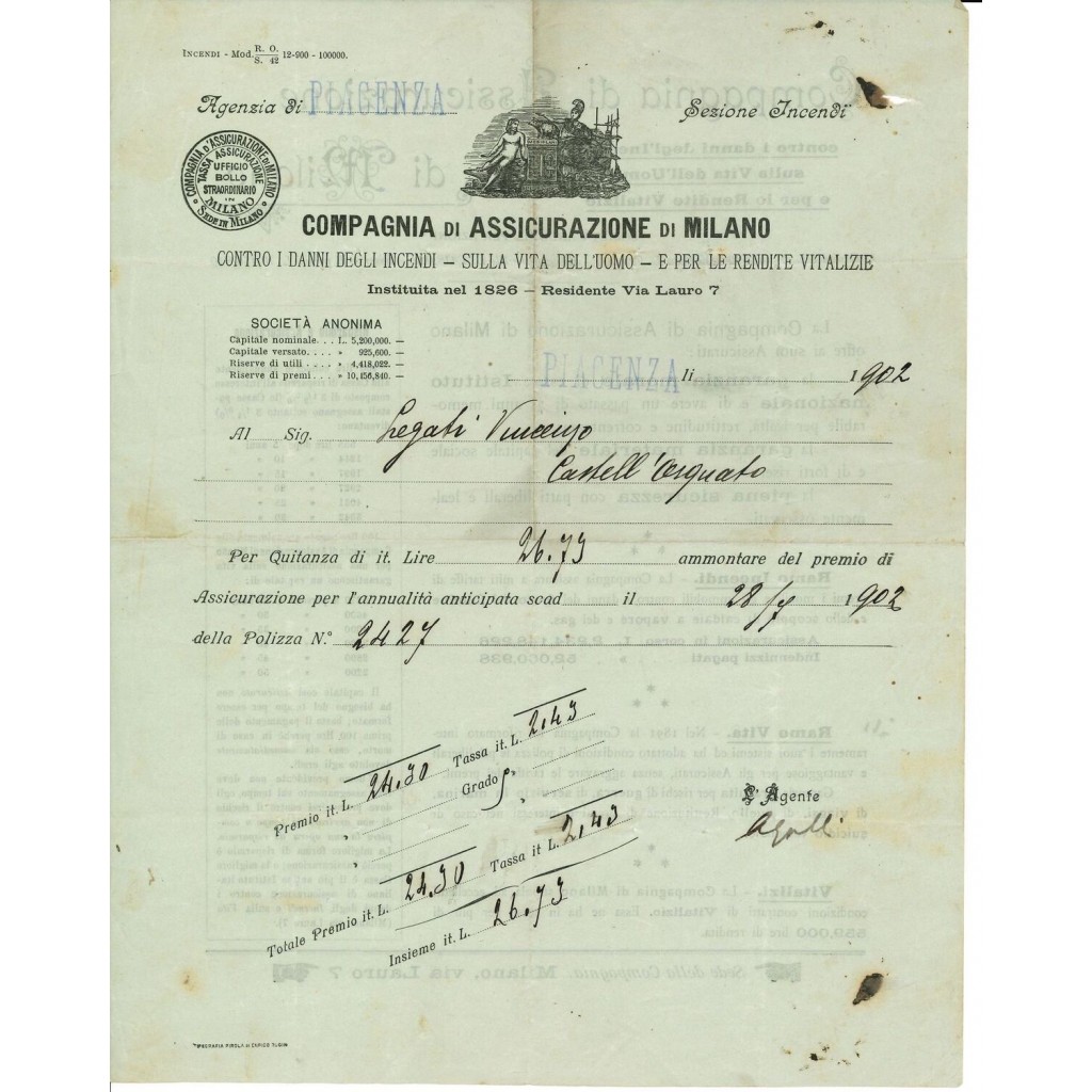 1902 - COMPAGNIA DI ASSICURAZIONE DI MILANO -...