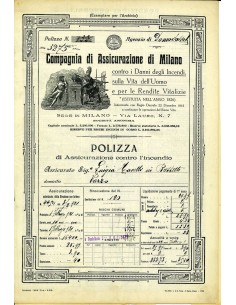 1921 - COMPAGNIA DI ASSICURAZIONE DI MILANO - INCENDIO -...