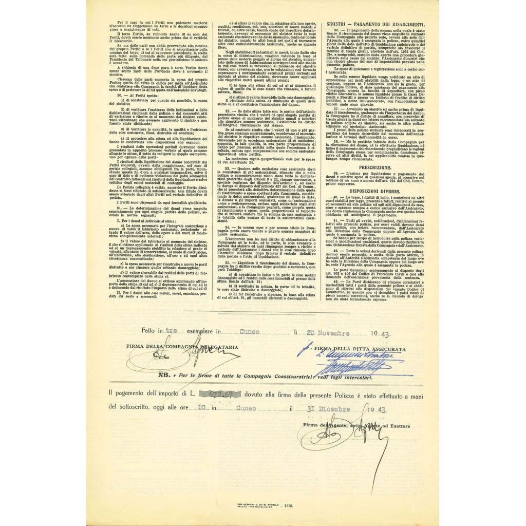 1943 - COMPAGNIA DI ASSICURAZIONE DI MILANO -...