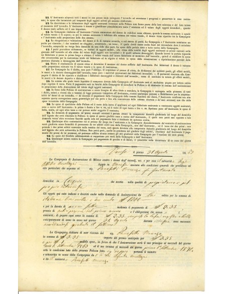 1863 - COMPAGNIA D'ASSICURAZIONE - INCENDIO - VARESE