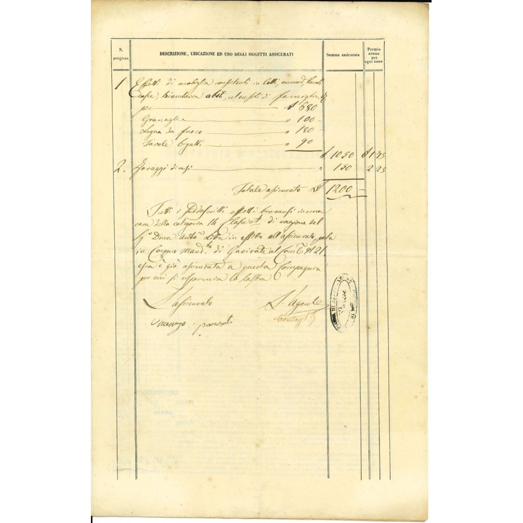 1863 - COMPAGNIA D'ASSICURAZIONE - INCENDIO -...