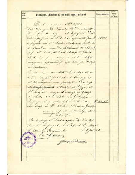 1882 - COMPAGNIA D'ASSICURAZIONE - INCENDIO - VERONA