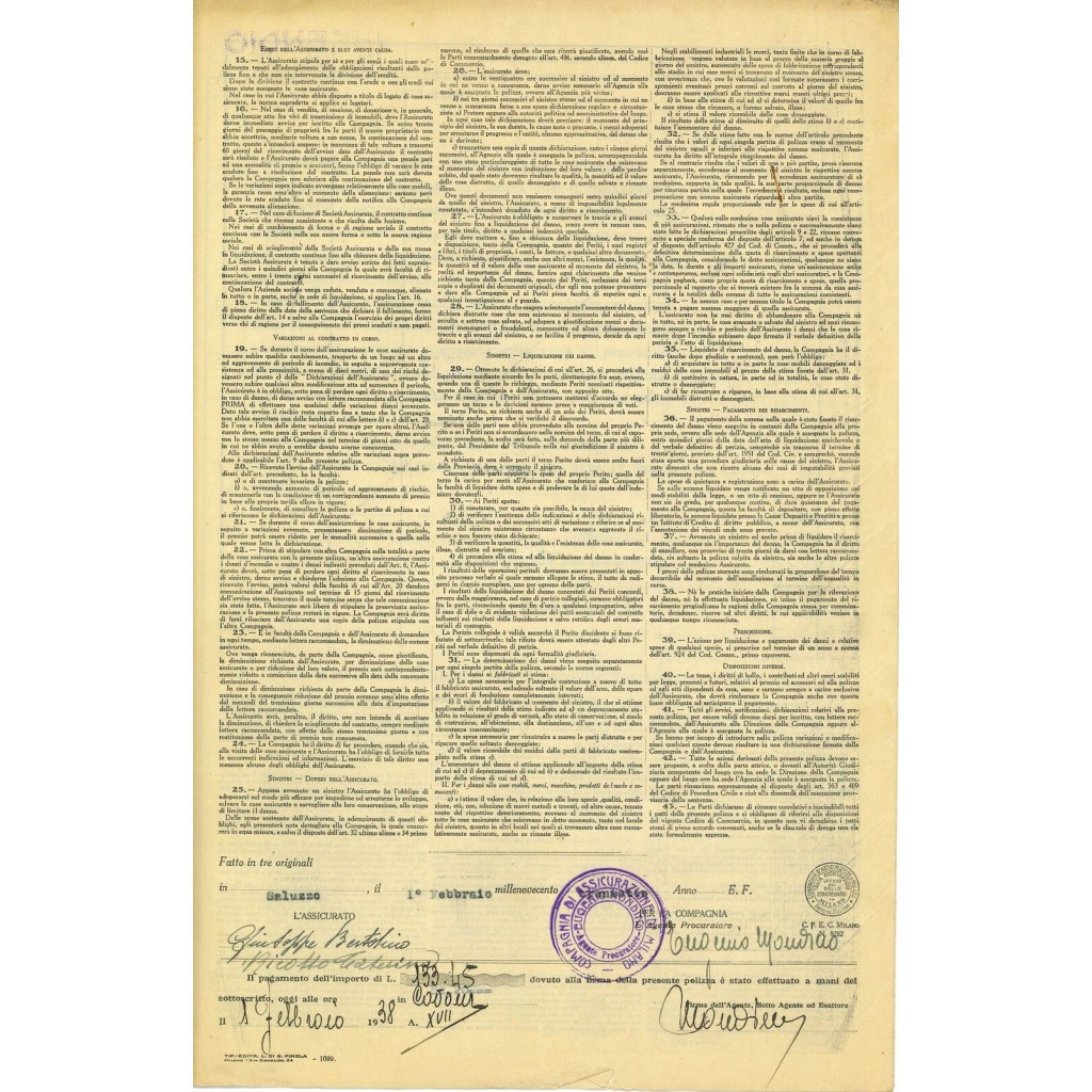 1938 - COMPAGNIA DI ASSICURAZIONE DI MILANO -...