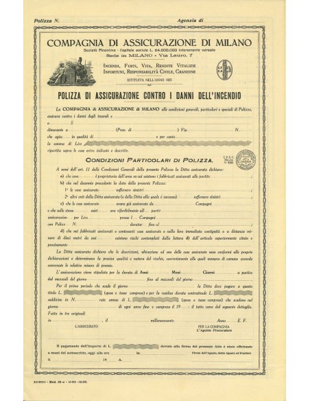 1920 - COMPAGNIA DI ASSICURAZIONE DI MILANO - INCENDIO - MILANO