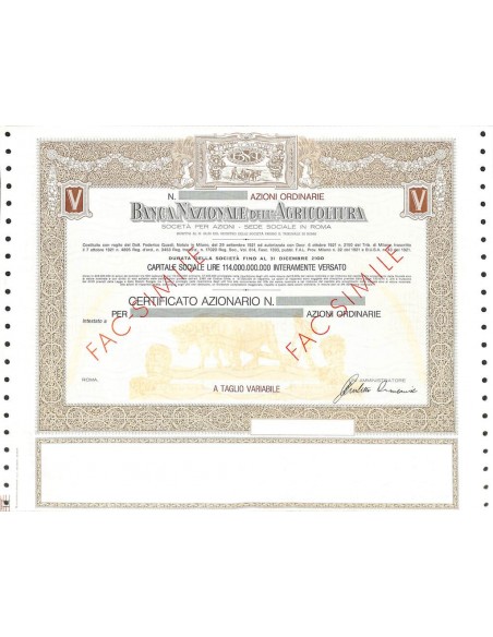BANCA NAZIONALE DELL'AGRICOLTURA - AZIONI - ROMA 1921