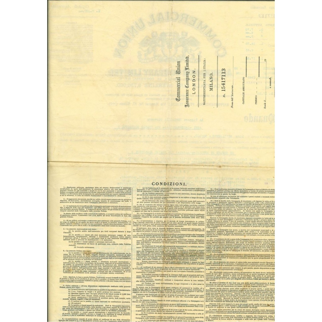 1933 - COMMERCIAL UNION - INCENDIO - MILANO