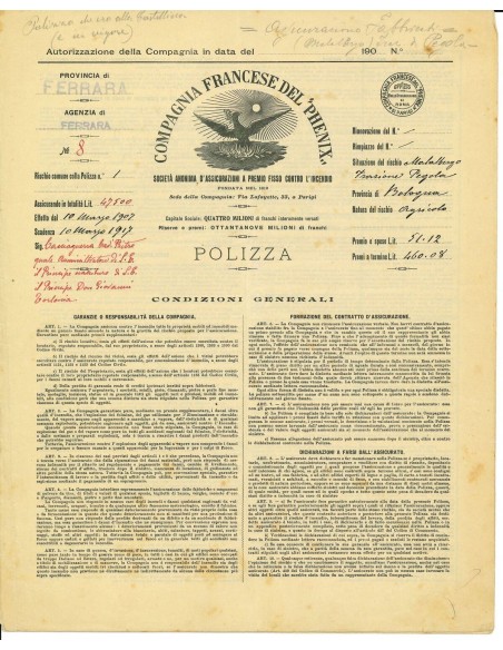 1907 - COMPAGNIA FRANCESE DEL PHENIX - INCENDIO - FERRARA