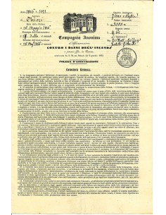 1856 - COMPAGNIA ANONIMA D'ASSICURAZIONE - INCENDIO - CHIERI