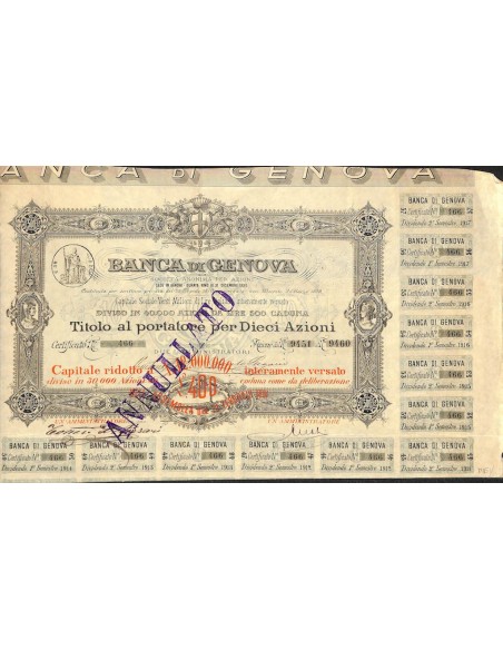 BANCA DI GENOVA - 10 AZIONI GENOVA 1889