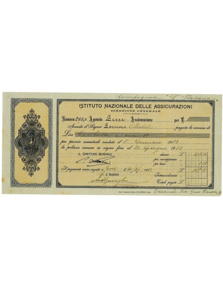1913 - ISTITUTO NAZIONALE DELLE ASSICURAZIONI - LECCE