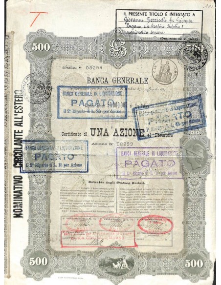 BANCA GENERALE - UNA AZIONE ROMA 1882