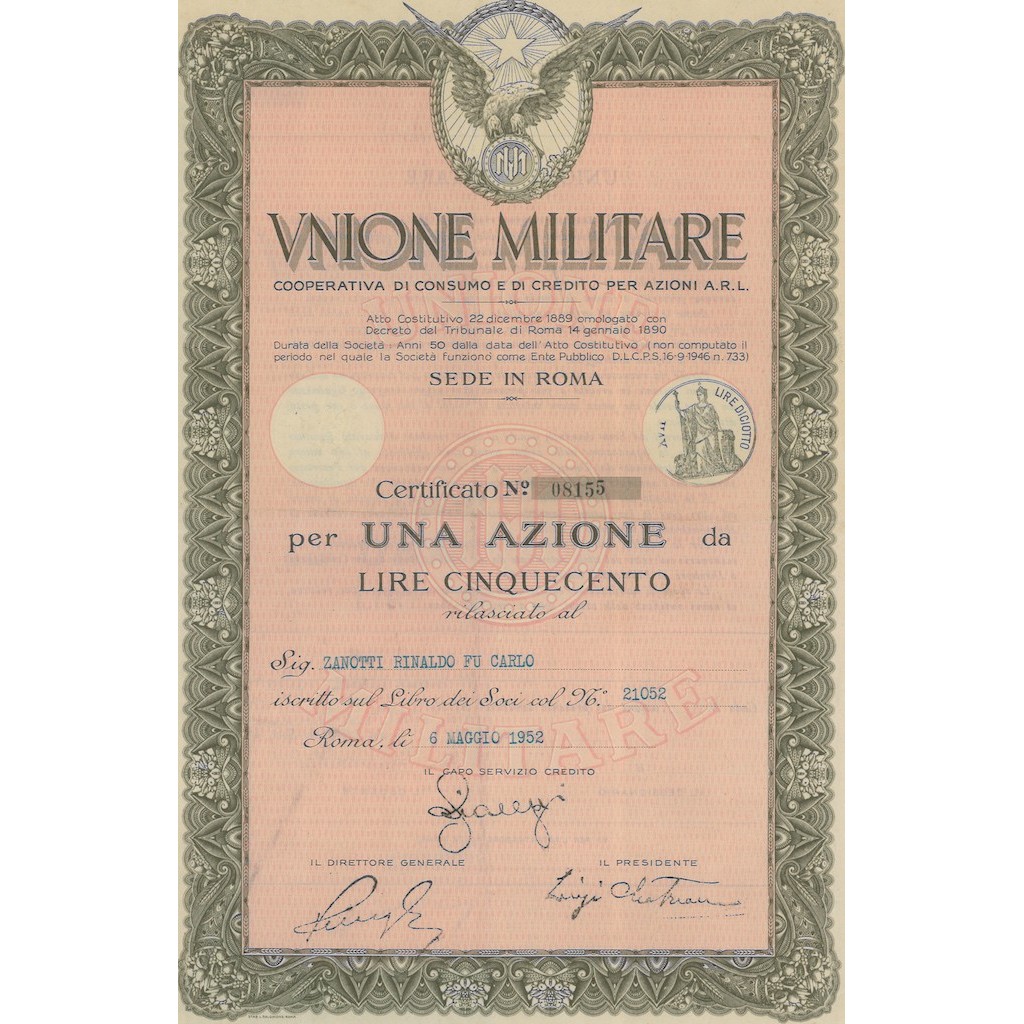 UNIONE MILITARE COOP. DI CONSUMO E DI CREDITO PER AZIONI A.R.L. 1 AZIONE ROMA