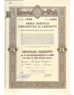 BANCA AGRICOLA COOP. DI CANICATTI' - 50 AZIONI - CANICATTI' 1950
