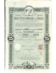 BANCA MUTUA POPOLARE IN FERRARA SOC. ANON. COOP. 25 AZIONI FERRARA 1911