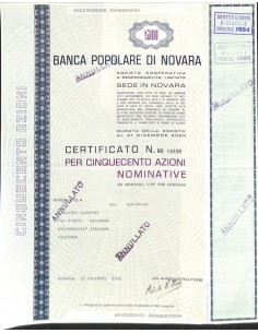 BANCA POPOLARE DI NOVARA - 500 AZIONI NOVARA 1981