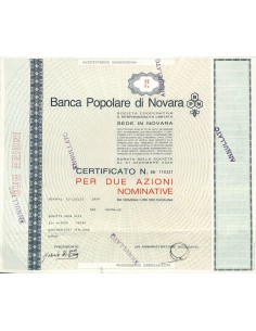 BANCA POPOLARE DI NOVARA - 2 AZIONI NOVARA 1989