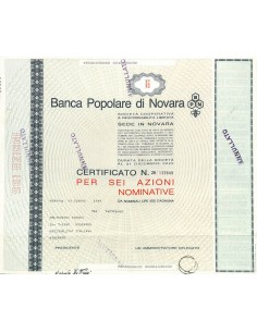 BANCA POPOLARE DI NOVARA - 6 AZIONI NOVARA 1989