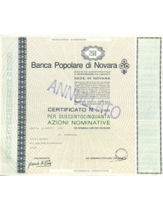 BANCA POPOLARE DI NOVARA - 250 AZIONI NOVARA 1989
