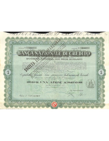 BANCA NAZIONALE DI CREDITO - UNA AZIONE MILANO 1932