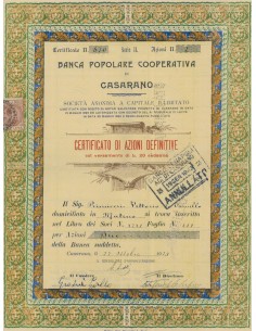 BANCA POPOLARE COOPERATIVA DI CASARANO SERIE II CASARANO 1925
