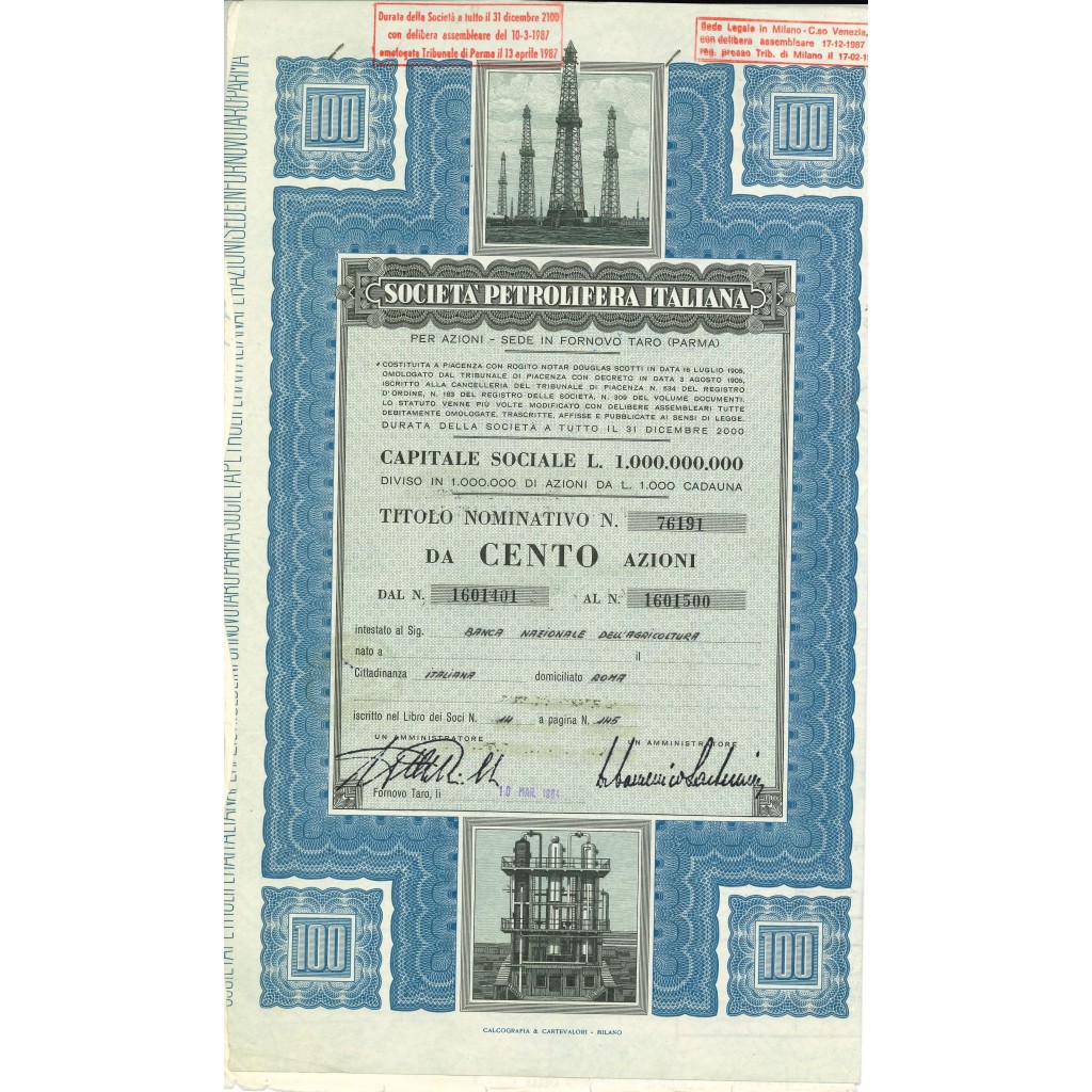 1984 - SOCIETA' PETROLIFERA ITALIANA - 100...