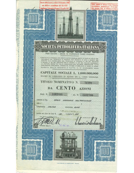 1984 - SOCIETA' PETROLIFERA ITALIANA - 100 AZIONI - FORNOVO TARO
