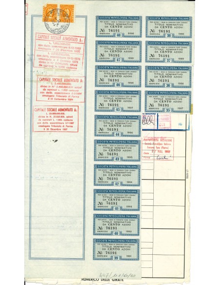 1984 - SOCIETA' PETROLIFERA ITALIANA - 100 AZIONI - FORNOVO TARO