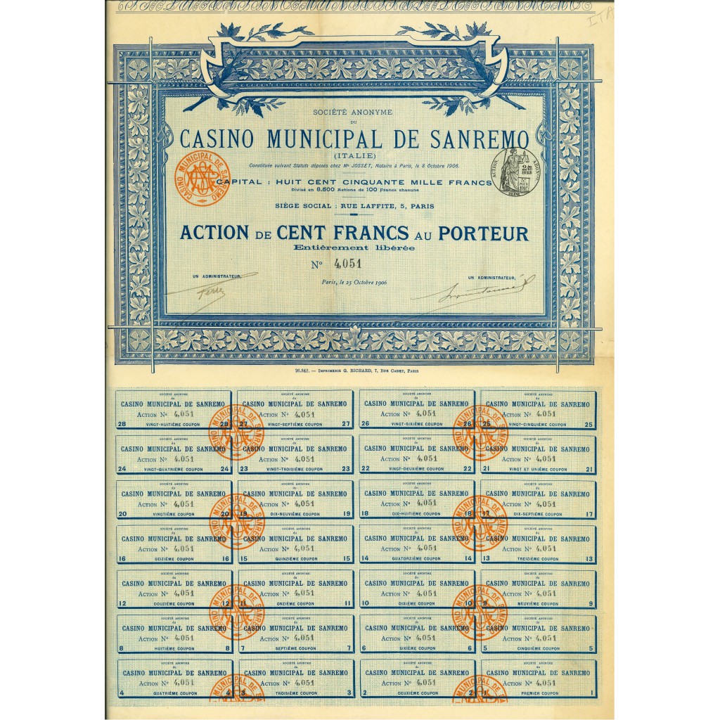 1906 - CASINO' MUNICIPALE DI SAN REMO - 100...