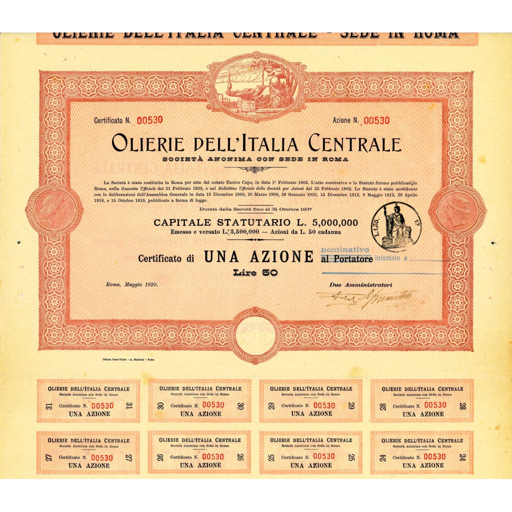 1920 - OLIERIE DELL'ITALIA CENTRALE - 1 AZIONE - ROMA