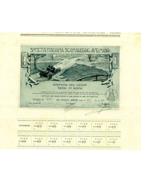 1911 - SOCIETA' ITALIANA SEGNALATORE AUTOMATICO - 5 AZIONI - ROMA