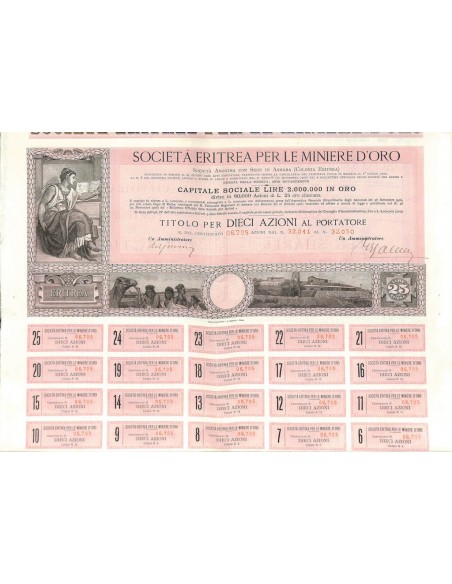 SOC. ERITREA PER LE MINIERE D`ORO - 10 AZIONI ASMARA 1900