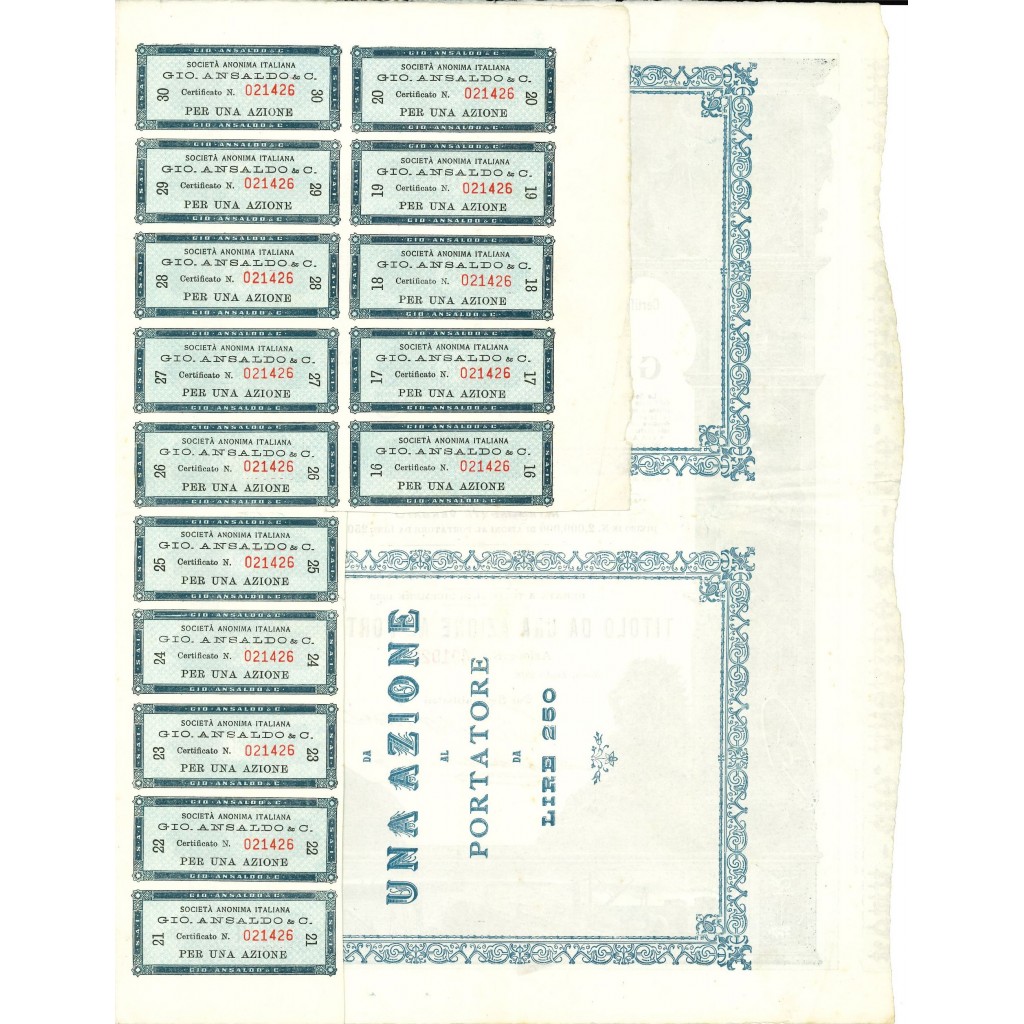 1918 - GIO' ANSALDO SOC. PER AZIONI - 1 AZIONE...