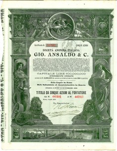 1918 - SOCIETA' ANON. ITALIANA GIO. ANSALDO & C. 5 AZIONI...
