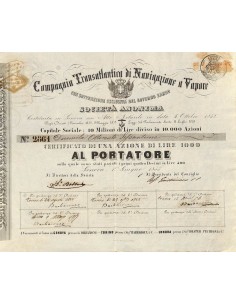 COMPAGNIA TRANSATLANTICA DI NAVIGA. IL VAPORE - 1 AZIONE GENOVA 1855
