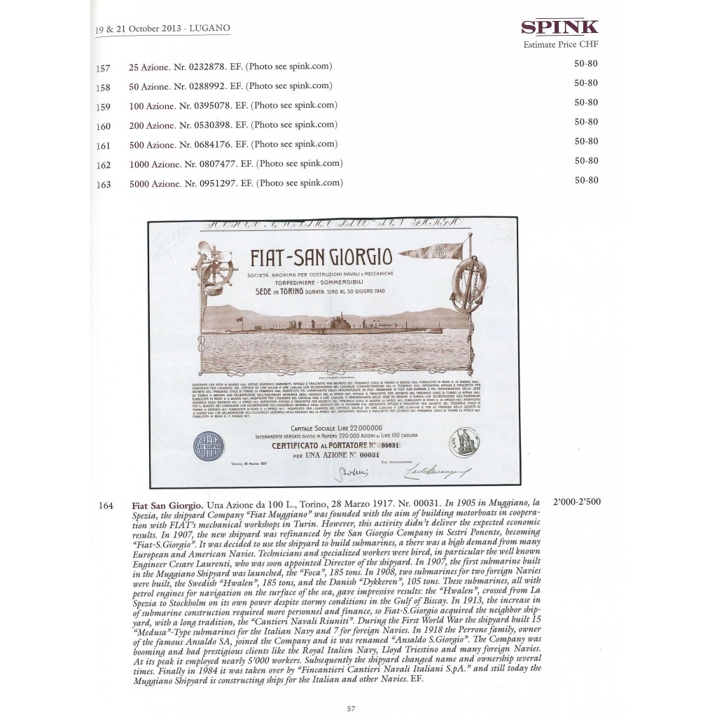 1917 - FIAT SAN GIORGIO COSTRUZIONI NAVALI E...