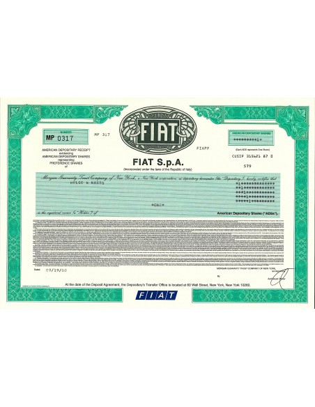 2000 - FIAT S.p.A. 1 AZIONE NEW YORK