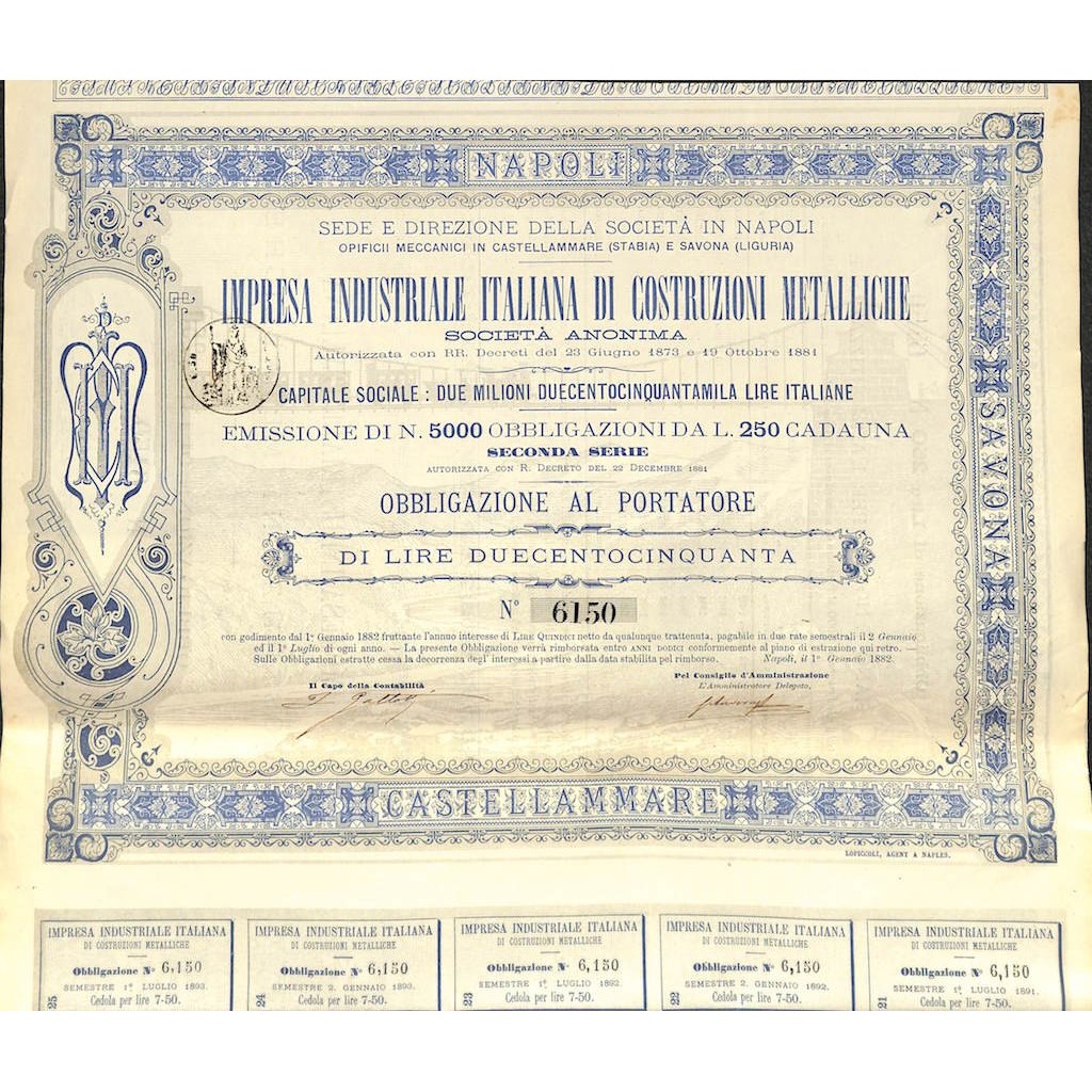IMPRESA IND. ITALIANA DI COSTRUZIONI METALLICHE - 1 OBB. 1882