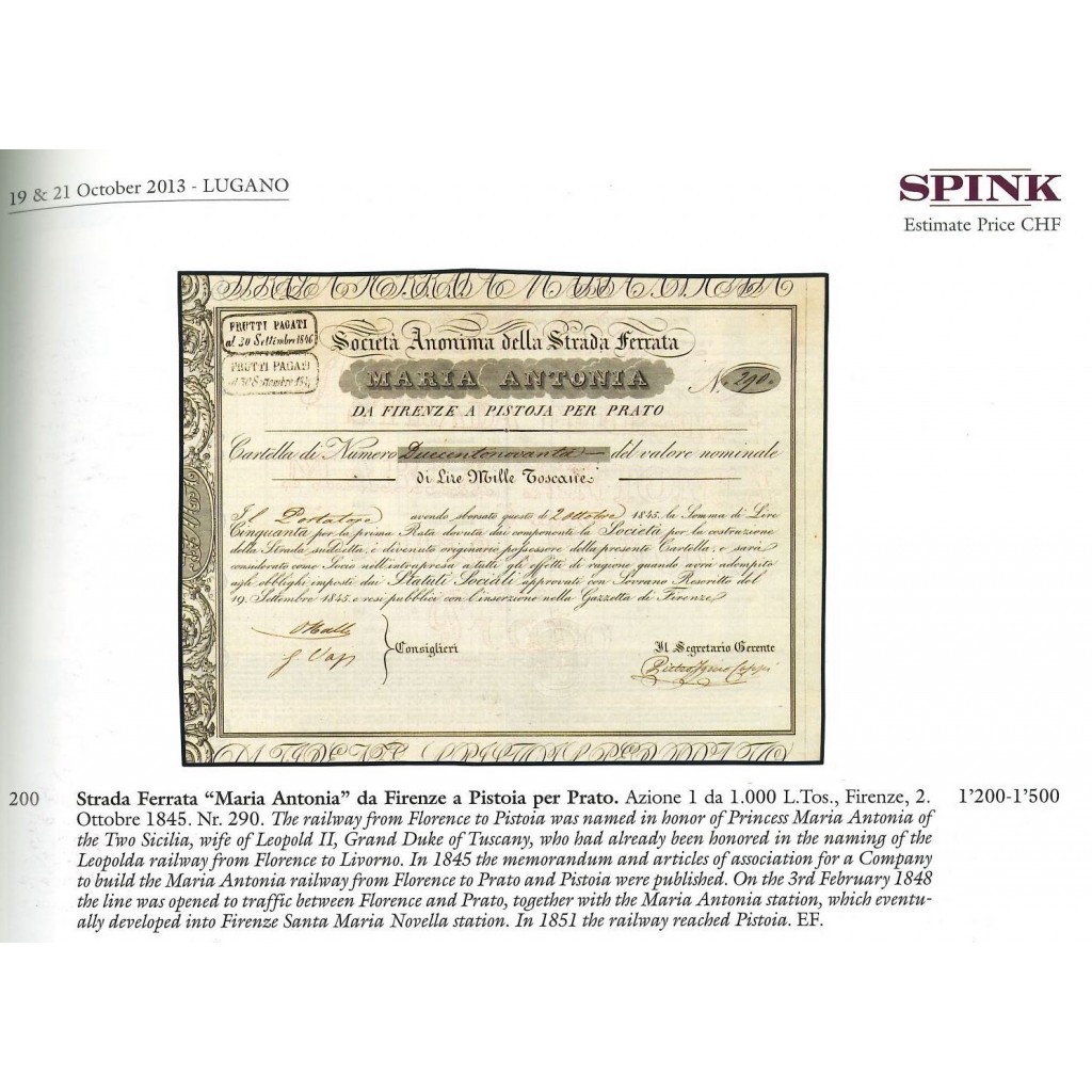 1845 - STRADA FERRATA "MARIA ANTONIA" da...