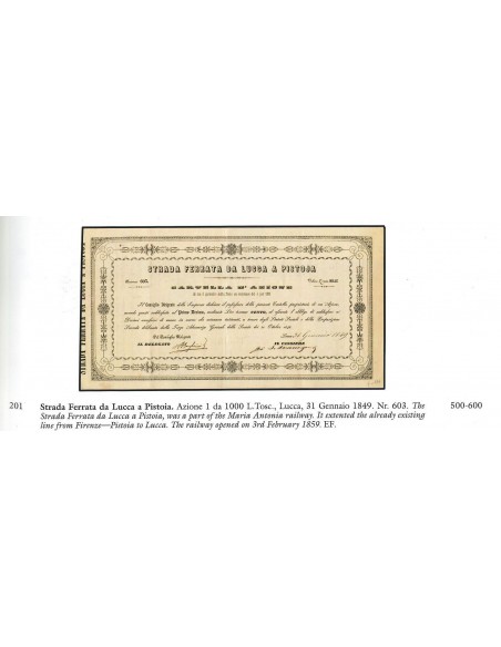 1849 - STRADA FERRATA DA LUCCA A PISTOIA - 1 AZIONE - LUCCA