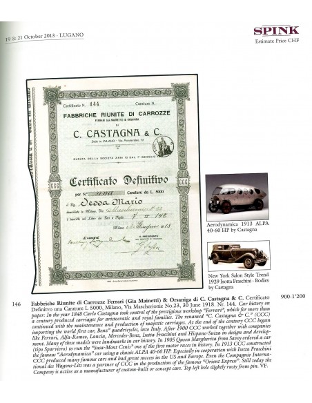 1911 - FABBRICHE RIUNITE DI CARROZZE FERRARI (già MAINETTI) & ORSANIGA DI C. CASTAGNA - MILANO