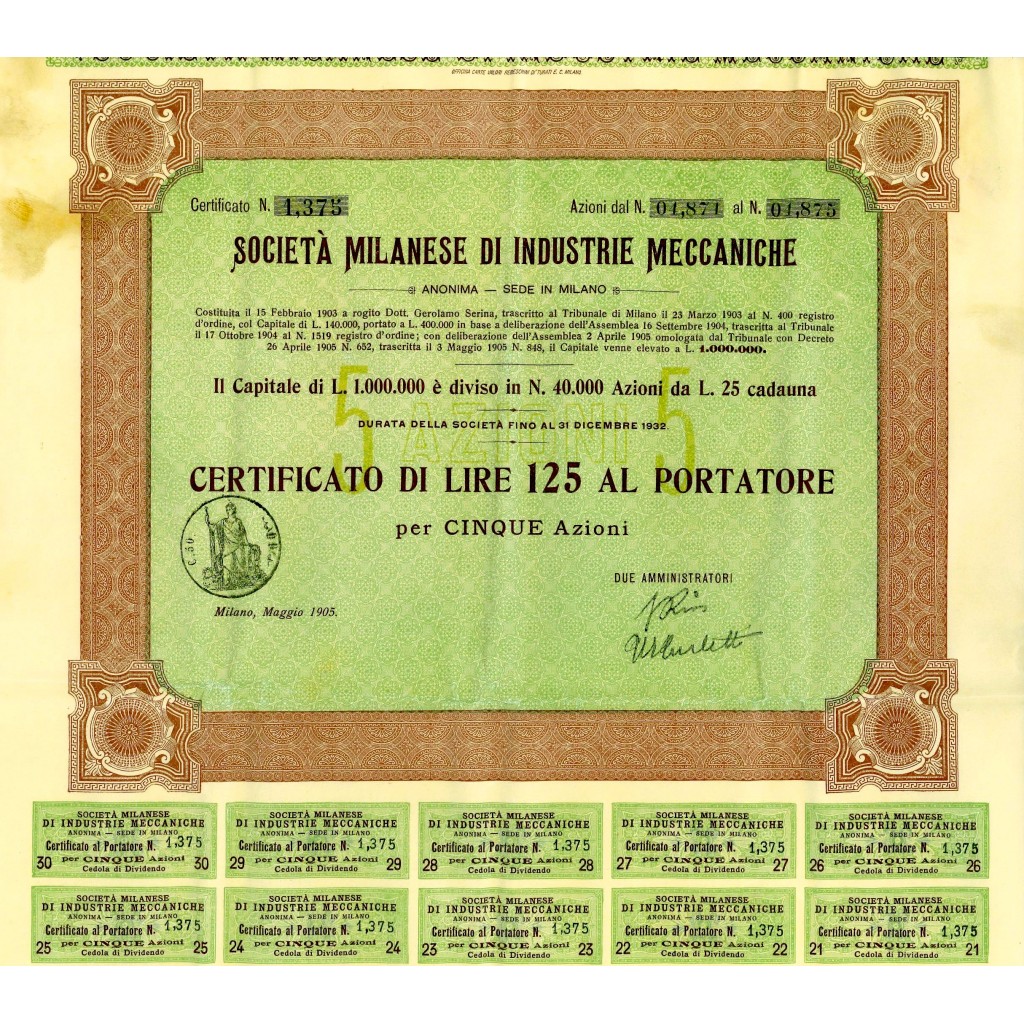 1905 - MILANESE DI INDUSTRIE MECCANICHE - 5...