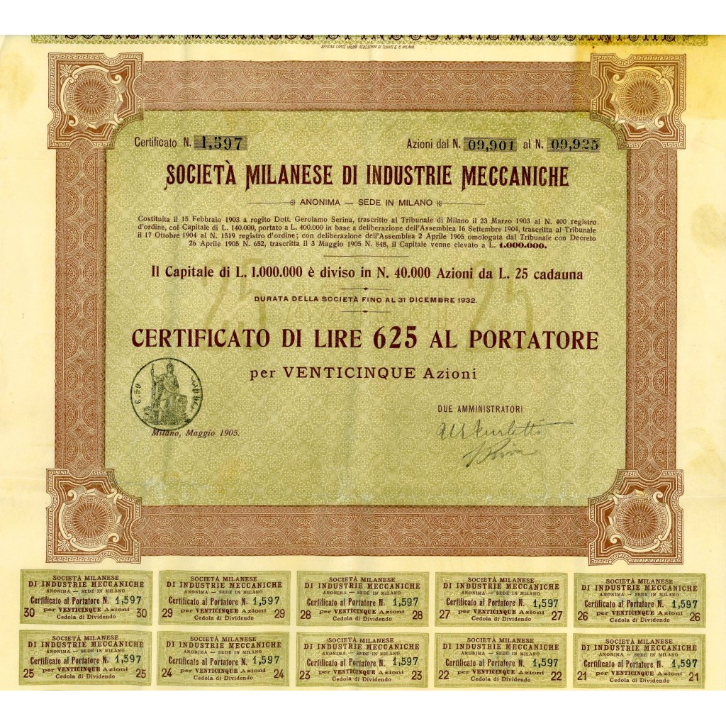 1905 - MILANESE DI INDUSTRIE MECCANICHE - 25...