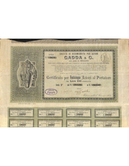 SOC. IN ACCCOMANDITA PER AZIONI GADDA & C. - 25 AZIONI MILANO 1902